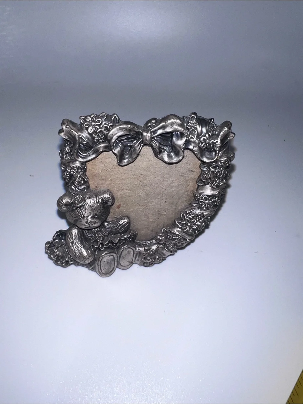 Vintage pewter mini heart-shaped picture frame